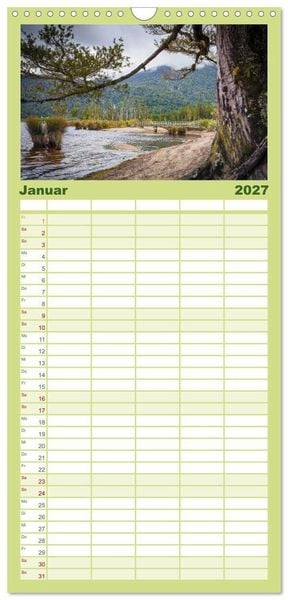 Produktbild: Familienplaner 2027 - Traumhafte Wege - Unterwegs auf Neuseelands S&uuml;dinsel mit 5 Spalten (Wandkalender, 21 x 45 cm) CALVENDO