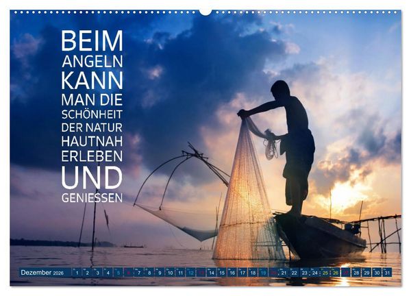 Produktbild: Angeln - Impressionen mit coolen Spr&uuml;chen (hochwertiger Premium Wandkalender 2026 DIN A2 quer), Kunstdruck in Hochglanz