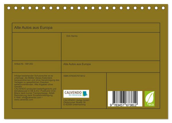 Produktbild: Alte Autos aus Europa (Tischkalender 2026 DIN A5 quer), CALVENDO Monatskalender