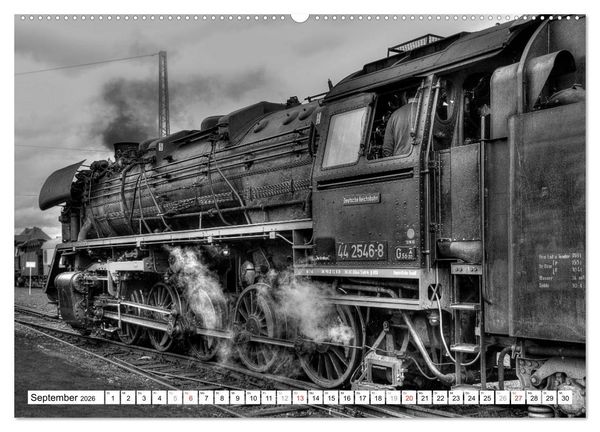 Produktbild: Unter Dampf - Eisenbahnromantik in schwarz-wei&szlig; (hochwertiger Premium Wandkalender 2026 DIN A2 quer), Kunstdruck in Hochglanz