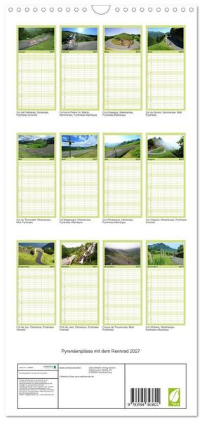 Produktbild: Familienplaner 2027 - Pyren&auml;enp&auml;sse mit dem Rennrad 2027 mit 5 Spalten (Wandkalender, 21 x 45 cm) CALVENDO