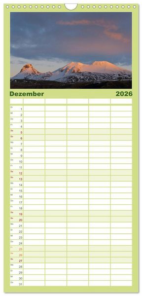 Produktbild: Familienplaner 2026 - Island mit 5 Spalten (Wandkalender, 21 x 45 cm) CALVENDO