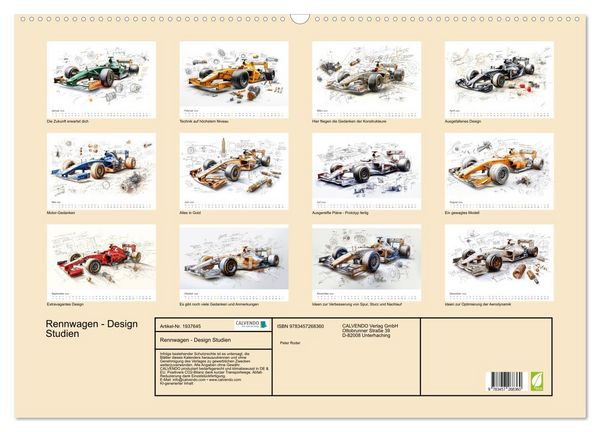Produktbild: Rennwagen - Design Studien (Wandkalender 2026 DIN A2 quer), CALVENDO Monatskalender