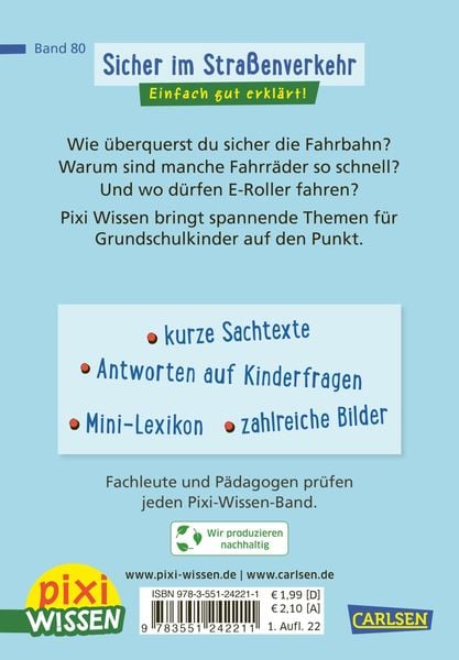 Produktbild: Pixi Wissen 80: Sicher im Straßenverkehr