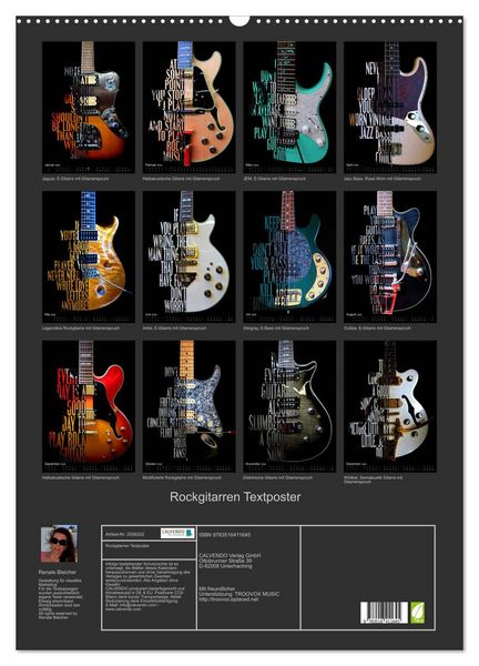 Produktbild: Rockgitarren Textposter (Wandkalender 2026 DIN A2 hoch), CALVENDO Monatskalender