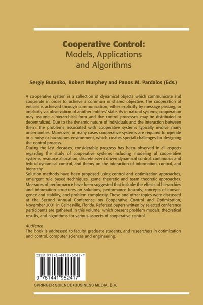 Produktbild: Cooperative Control: Models, Applications and Algorithms