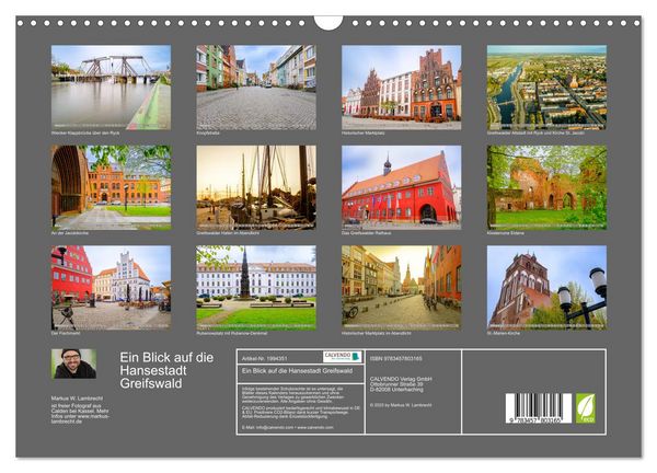 Produktbild: Ein Blick auf die Hansestadt Greifswald (Wandkalender 2026 DIN A3 quer), CALVENDO Monatskalender