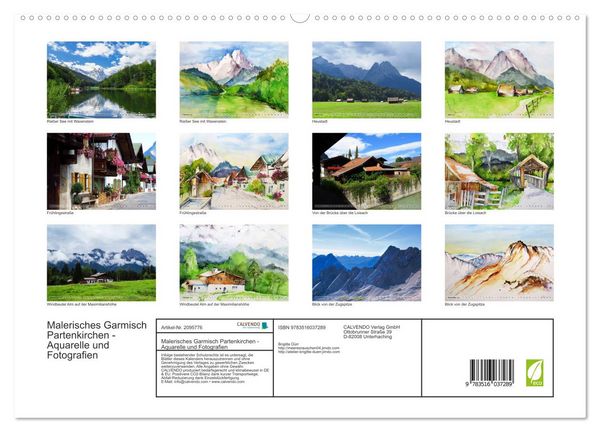 Produktbild: Malerisches Garmisch Partenkirchen - Aquarelle und Fotografien (hochwertiger Premium Wandkalender 2026 DIN A2 quer), Kunstdruck in Hochglanz