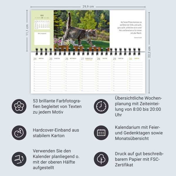 Produktbild: Katzen Premium-Tischplaner 2027 - Der literarische Wochenkalender mit Zitaten