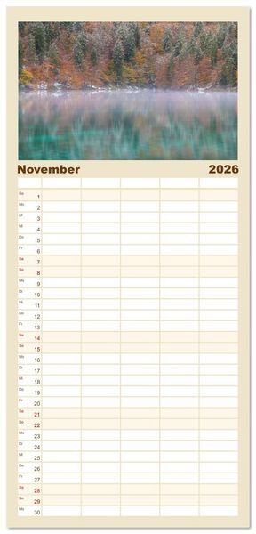Produktbild: Familienplaner 2026 - Bezaubernde Bergseen mit 5 Spalten (Wandkalender, 21 x 45 cm) CALVENDO