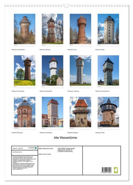 Produktbild: Alte Wassert&uuml;rme (Wandkalender 2026 DIN A2 hoch), CALVENDO Monatskalender