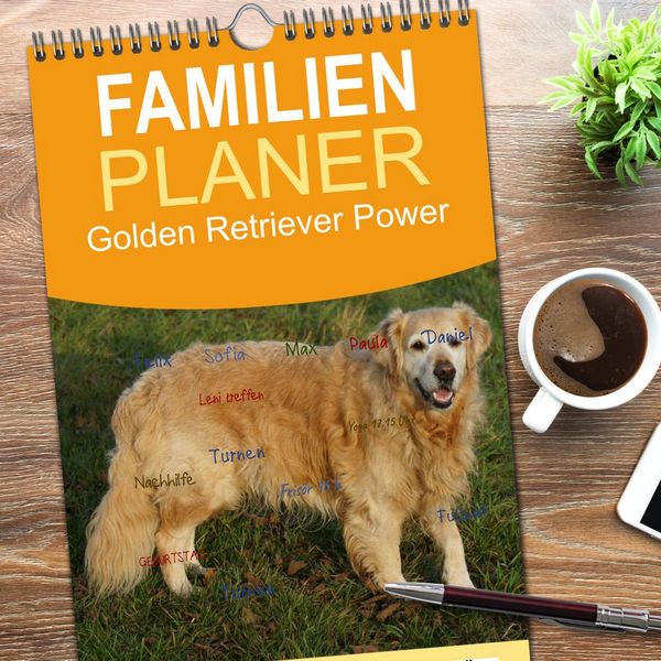 Produktbild: Familienplaner 2026 - Golden Retriever Power mit 5 Spalten (Wandkalender, 21 x 45 cm) CALVENDO