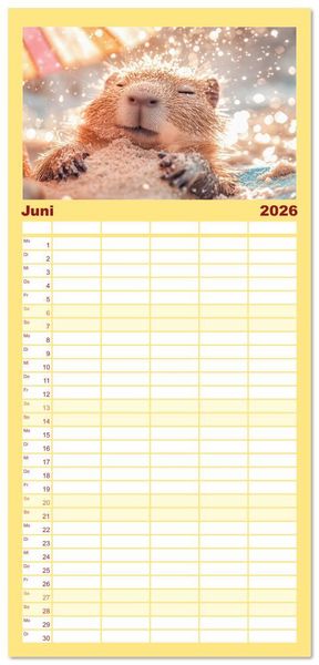 Produktbild: Familienplaner 2026 - Capybara Zeit mit 5 Spalten (Wandkalender, 21 x 45 cm) CALVENDO