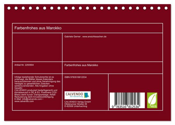 Produktbild: Farbenfrohes aus Marokko (Tischkalender 2027 DIN A5 quer), CALVENDO Monatskalender