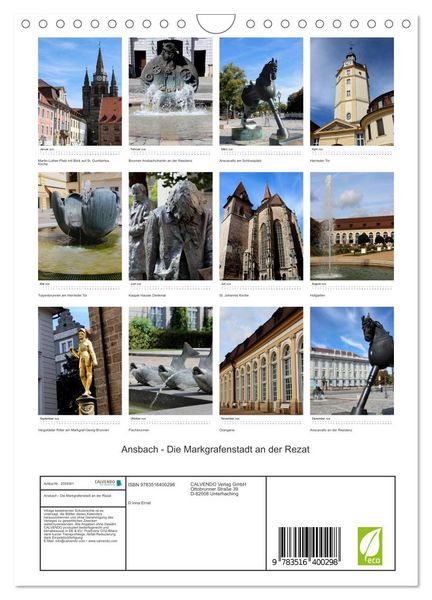 Produktbild: Ansbach - Die Markgrafenstadt an der Rezat (Wandkalender 2026 DIN A4 hoch), CALVENDO Monatskalender