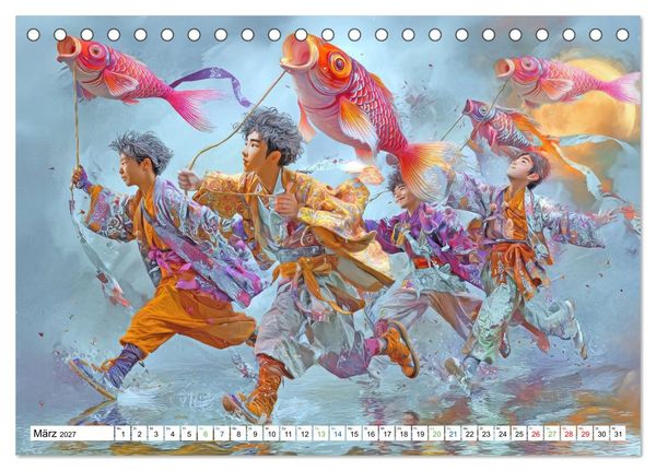 Produktbild: Japanisch inspirierte Werke - Mit Japans traditionellen Tieren (Tischkalender 2027 DIN A5 quer), CALVENDO Monatskalender