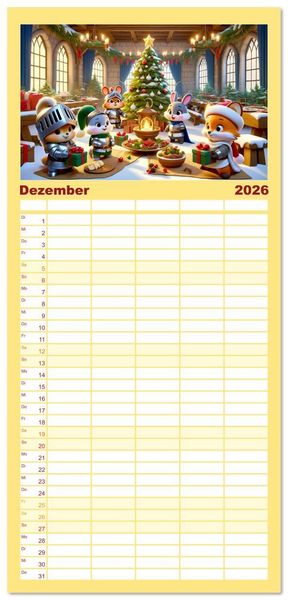 Produktbild: Familienplaner 2026 - Ritterliche Tierfreunde: Ein Jahr voller Spannung und Humor mit 5 Spalten (Wandkalender, 21 x 45 cm) CALVENDO