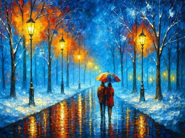 Produktbild: CALVENDO Puzzle Schnee im Park mit Laternen | 1000 Teile Lege-Gr&ouml;&szlig;e 64x48cm Foto-Puzzle f&uuml;r gl&uuml;ckliche Stunden