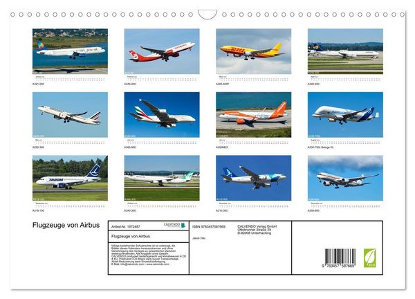 Produktbild: Flugzeuge von Airbus (Wandkalender 2026 DIN A3 quer), CALVENDO Monatskalender