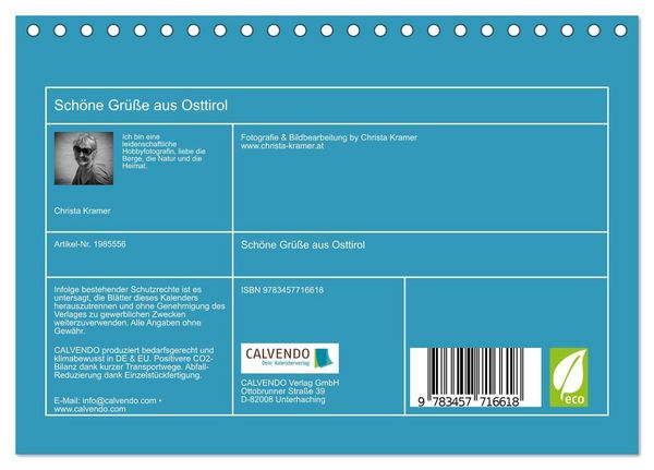 Produktbild: Sch&ouml;ne Gr&uuml;&szlig;e aus Osttirol (Tischkalender 2026 DIN A5 quer), CALVENDO Monatskalender