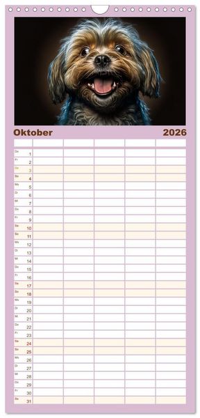Produktbild: Familienplaner 2026 - Hunde Portr&auml;ts mit 5 Spalten (Wandkalender, 21 x 45 cm) CALVENDO