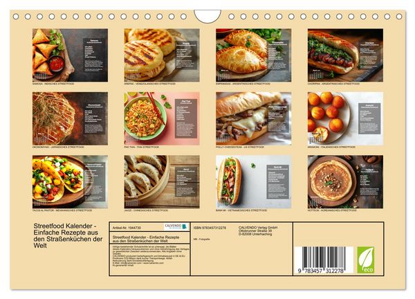 Produktbild: Streetfood Kalender - Einfache Rezepte aus den Stra&szlig;enk&uuml;chen der Welt (Wandkalender 2026 DIN A4 quer), CALVENDO Monatskalender