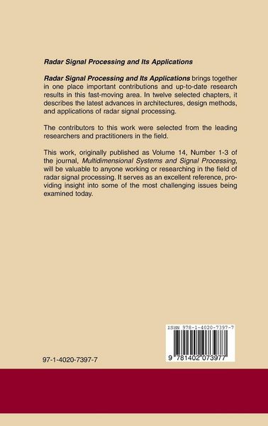 Produktbild: Radar Signal Processing and Its Applications