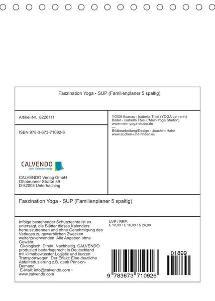 Produktbild: Faszination Yoga - SUP (Familienplaner 5 spaltig) (Tischkalender 2022 DIN A5 hoch)
