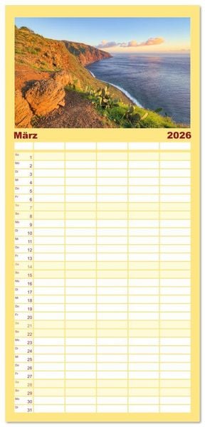 Produktbild: Familienplaner 2026 - Wundersch&ouml;nes Madeira mit 5 Spalten (Wandkalender, 21 x 45 cm) CALVENDO