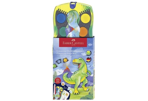 Produktbild: FABER-CASTELL Farbkasten Connector 12 Dino mit Deckwei&szlig; Blister