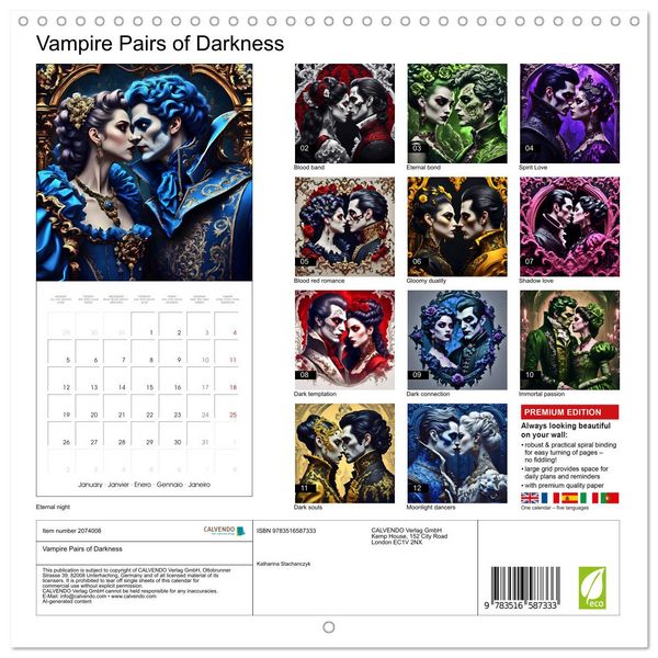 Produktbild: Vampire Pairs of Darkness (Wall Calendar 2026 12 &times; 12 Inch) CALVENDO 12 Month Wall Calendar