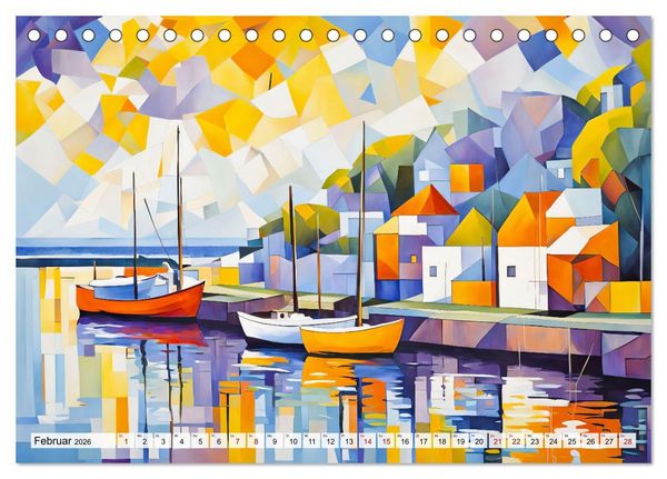 Produktbild: Kubistische Stadtlandschaften - Geometrische Urban Art am Wasser (Tischkalender 2026 DIN A5 quer), CALVENDO Monatskalender