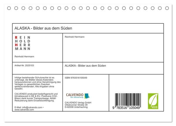 Produktbild: ALASKA - Bilder aus dem S&uuml;den (Tischkalender 2026 DIN A5 quer), CALVENDO Monatskalender