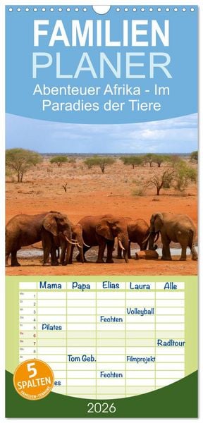 Produktbild: Familienplaner 2026 - Abenteuer Afrika - Im Paradies der Tiere mit 5 Spalten (Wandkalender, 21 x 45 cm) CALVENDO