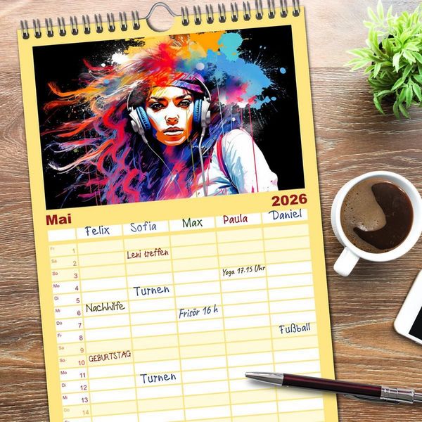 Produktbild: Familienplaner 2026 - Color Dance Art mit 5 Spalten (Wandkalender, 21 x 45 cm) CALVENDO