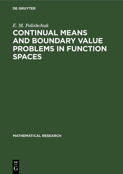 Produktbild: Continual Means and Boundary Value Problems in Function Spaces