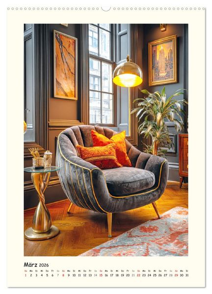 Produktbild: Luxuri&ouml;se Sesseltr&auml;ume. Elegante Sitzm&ouml;bel im Raum (hochwertiger Premium Wandkalender 2026 DIN A2 hoch), Kunstdruck in Hochglanz