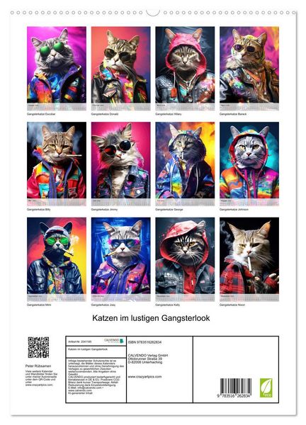Produktbild: Katzen im lustigen Gangsterlook (hochwertiger Premium Wandkalender 2026 DIN A2 hoch), Kunstdruck in Hochglanz