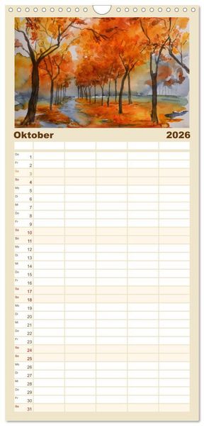 Produktbild: Familienplaner 2026 - Mit Aquarellen durch das Jahr mit 5 Spalten (Wandkalender, 21 x 45 cm) CALVENDO