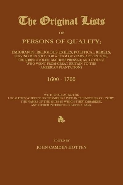 Produktbild: THE ORIGINAL LISTS OF PERSONS OF QUALITY; Emigrants; Religious Exiles; Political Rebels; Serving Men Sold For a Term of Years; Apprentices; Children S