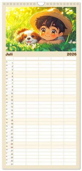 Produktbild: Familienplaner 2026 - Kleine Farmer. Niedliche Jungs mit ihren tierischen Freunden mit 5 Spalten (Wandkalender, 21 x 45 cm) CALVENDO