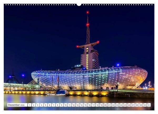 Produktbild: Bremen und Bremerhaven - Nachtaufnahmen (hochwertiger Premium Wandkalender 2026 DIN A2 quer), Kunstdruck in Hochglanz