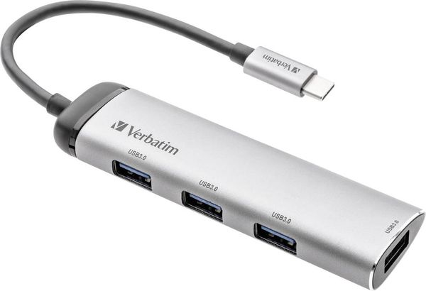 Verbatim 4 Port USB 3.2 Gen 1-Hub (USB 3.0) mit USB-C® Stecker, LED-Anzeige Grau
