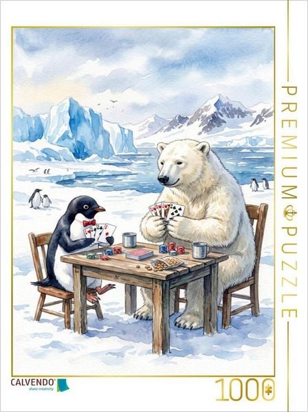CALVENDO Puzzle Pinguin und Eisbär beim Poker | 1000 Teile Lege-Größe 64x48cm Foto-Puzzle für glückliche Stunden