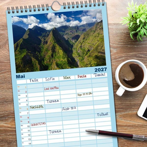 Produktbild: Familienplaner 2027 - La Reunion - Traumhafte K&uuml;sten und Hochgebirge mit 5 Spalten (Wandkalender, 21 x 45 cm) CALVENDO