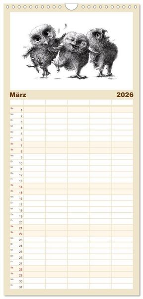 Produktbild: Familienplaner 2026 - owls & friends 2026 mit 5 Spalten (Wandkalender, 21 x 45 cm) CALVENDO
