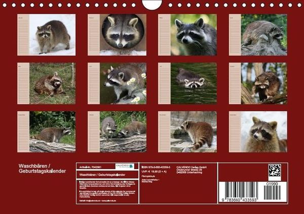 Produktbild: Waschb&auml;ren / Geburtstagskalender (Wandkalender immerw&auml;hrend DIN A4 quer)