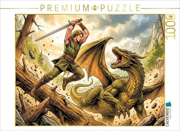CALVENDO Puzzle Siegfried erschlägt den gewaltigen Drachen | 1000 Teile Lege-Größe 64 × 48 cm Foto-Puzzle für glückliche Stunden