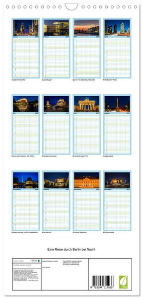 Produktbild: Familienplaner 2027 - Eine Reise durch Berlin bei Nacht mit 5 Spalten (Wandkalender, 21 x 45 cm) CALVENDO