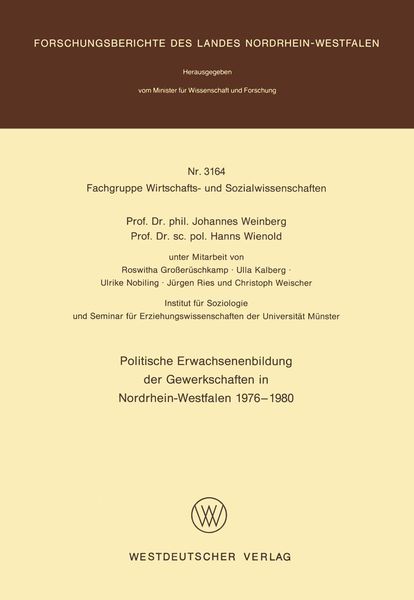 Produktbild: Politische Erwachsenenbildung der Gewerkschaften in Nordrhein-Westfalen 1976 &ndash; 1980
